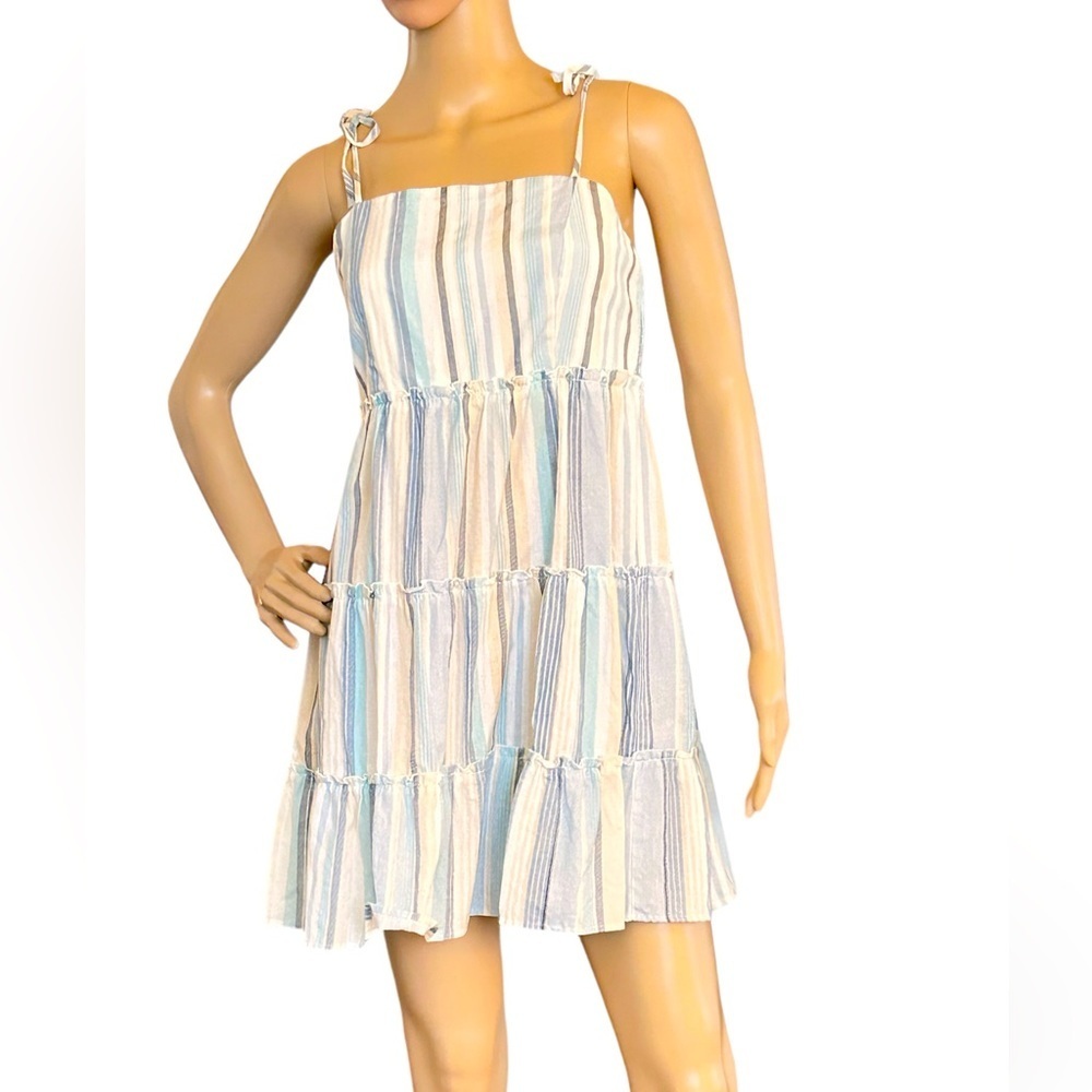 Jolie&Joy Strap Tie Tank Mini Sundress W/ Smock Back Tiered Ruffle In Pastel